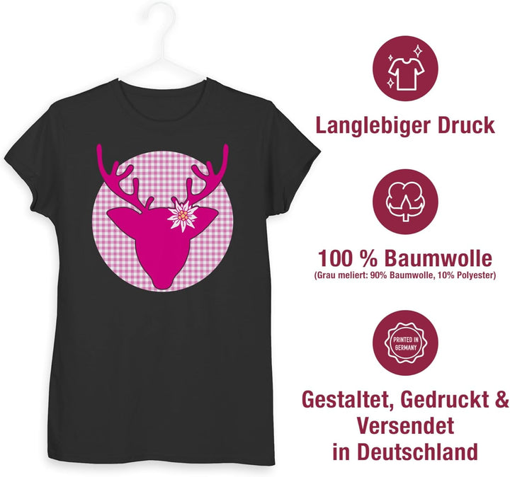 Shirtracer - Shirt Damen - Kompatibel mit Oktoberfest - Hirsch Edelweiss 2 Schwarz S, 2 Schwarz S