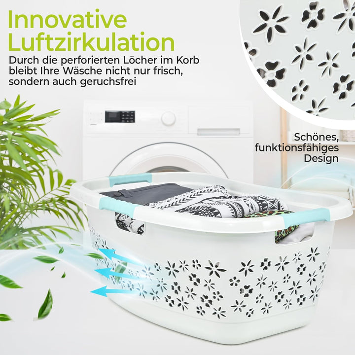 Premium Wäschekorb 50 L mit ergonomischer Form, Soft-Touch-Griffen, luftdurchlässigem Design und dek