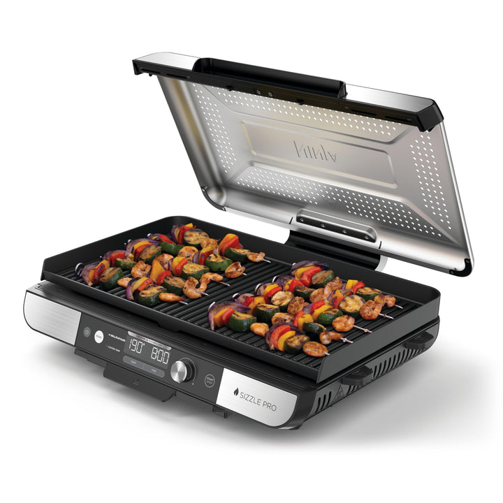 Ninja Sizzle Pro XL Indoor-Grill & Plancha, inklusive Grillplatte & oberer Plancha mit Antihaft-Kera