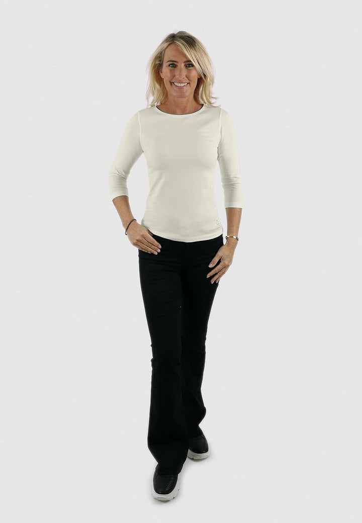 BOVIVA Silver Damen Basic Boat Neck Uboot U Boot Ausschnitt Boatneck 3/4 arm dreiviertelarm T-Shirt