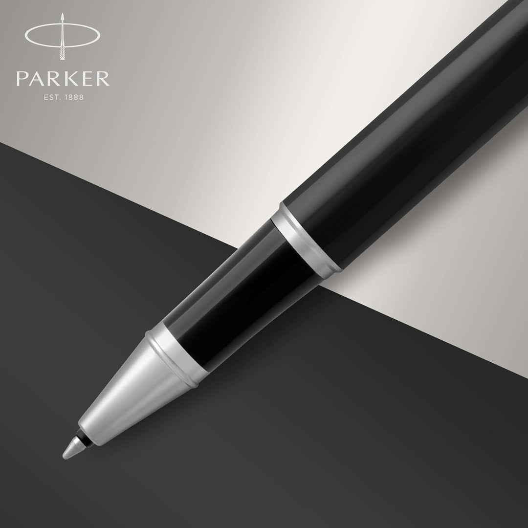 Parker IM Tintenroller | schwarze Lackierung mit Chromzierteilen | feine Spitze | Schwarz | Geschenk