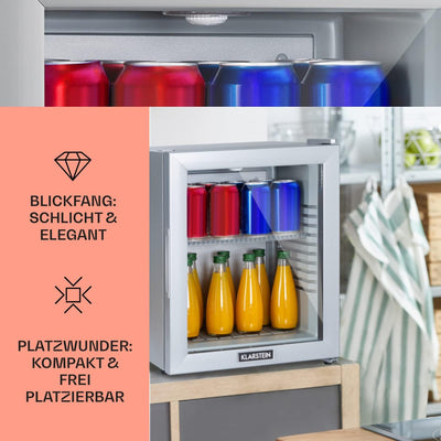 Klarstein Kühlschrank, Mini Kühlschrank mit Glastüre, Mini-Kühlschrank für Getränke, Snacks & Kosmet