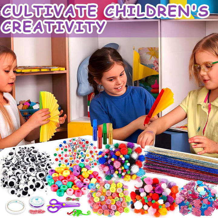 Purpledi 3300+ Stück Bastelsets für Kinder Bastelmaterial in Bastelkoffer, DIY Bastelzubehör Bastelb
