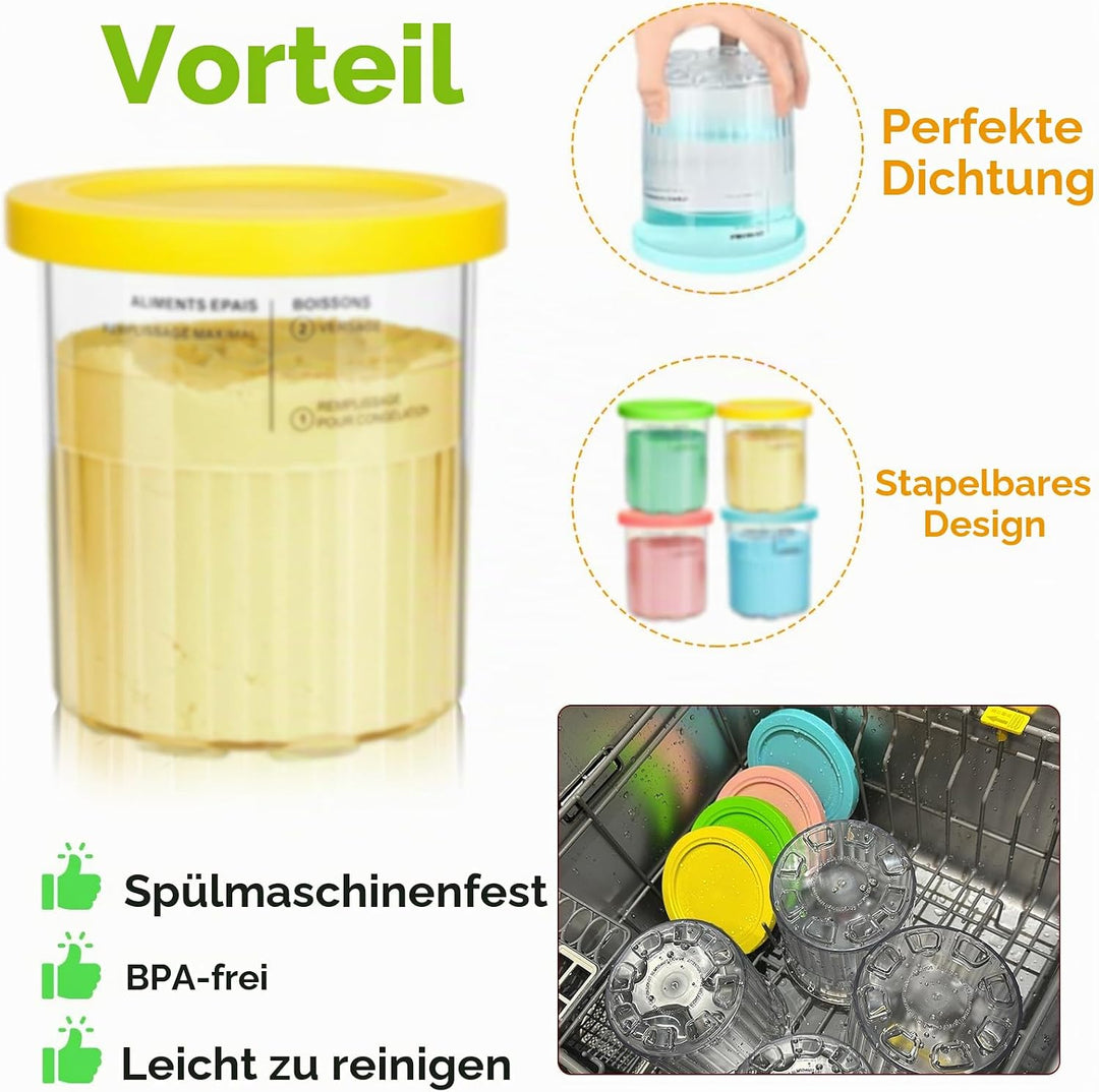 4 Stück Creami Behälter für die Ninja Creami Eismaschine,Eisbehälter für Speiseeis,Eisbehälter Mit D