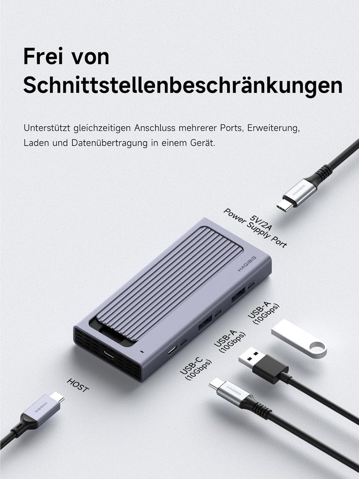 Hagibis USB-C-Hub mit M.2-SSD-Gehäuse, magnetische Abdeckung, einfache Demontage, externes Festplatt