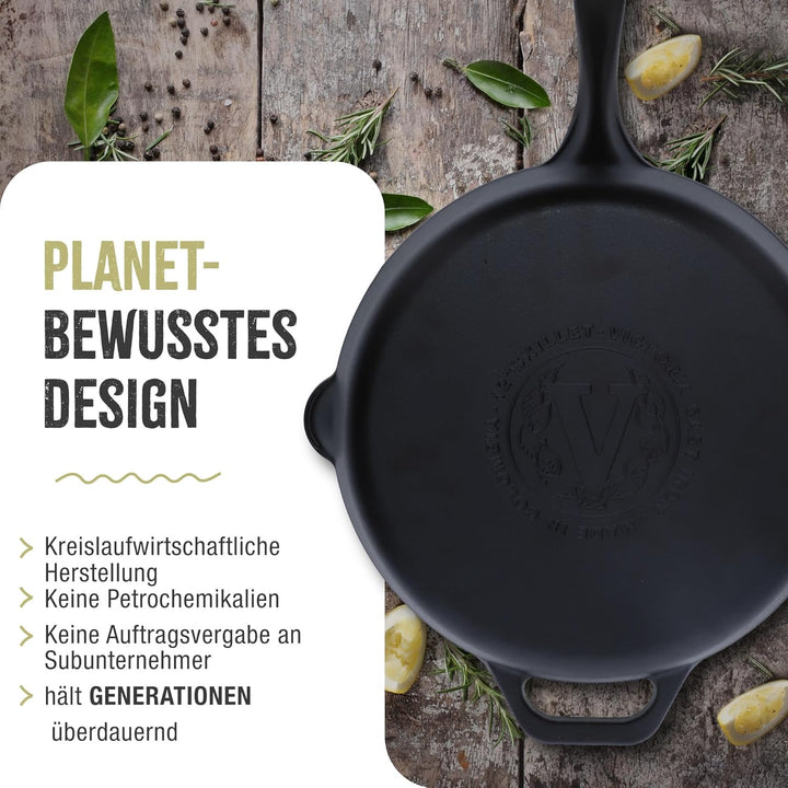 VICTORIA Bratpfanne Emaillierte Gusseisenpfanne Induction 30cm Bratpfanne Geeignet für Feuer, Grill,