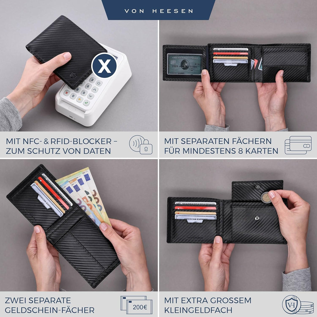 VON HEESEN Geldbörse Herren mit RFID Schutz I Geldbeutel für Männer I Münzbörse Portemonnaie Briefta