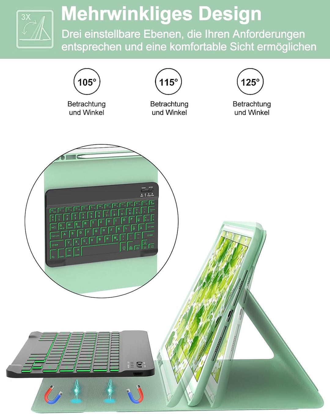 IVEOPPE iPad 9. Generation Hülle mit Tastatur, iPad 10.2 Hülle mit Tastatur, Bluetooth QWERTZ iPad 9