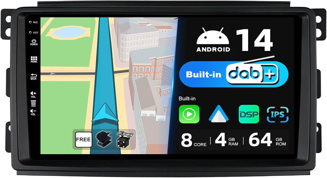 JOYX Android 12 IPS Autoradio - [Eingebaut DAB] - Passt für Benz Smart fortwo 451 (2005-2010) - Kabe