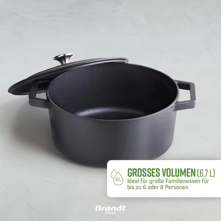 Qulinart by Brandt - Bräter Rund Individuell 28 cm - Inhalt 6,8 l - Deckel aus Gusseisen mit Knopf a