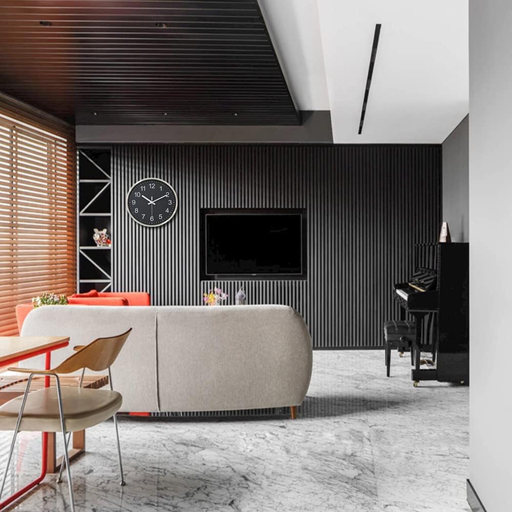 HZDHCLH 30cm geräuschlosem funkuhr wanduhr, digital Gross, für Wohnzimmer, Küche (Schwarz), Schwarz