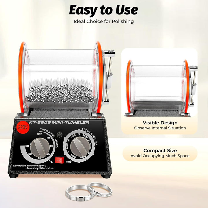 Rotary Tumbler Poliertrommel, 3KG Schmuck Poliermaschine mit 4 Geschwindigkeitssteuerung und Timer,