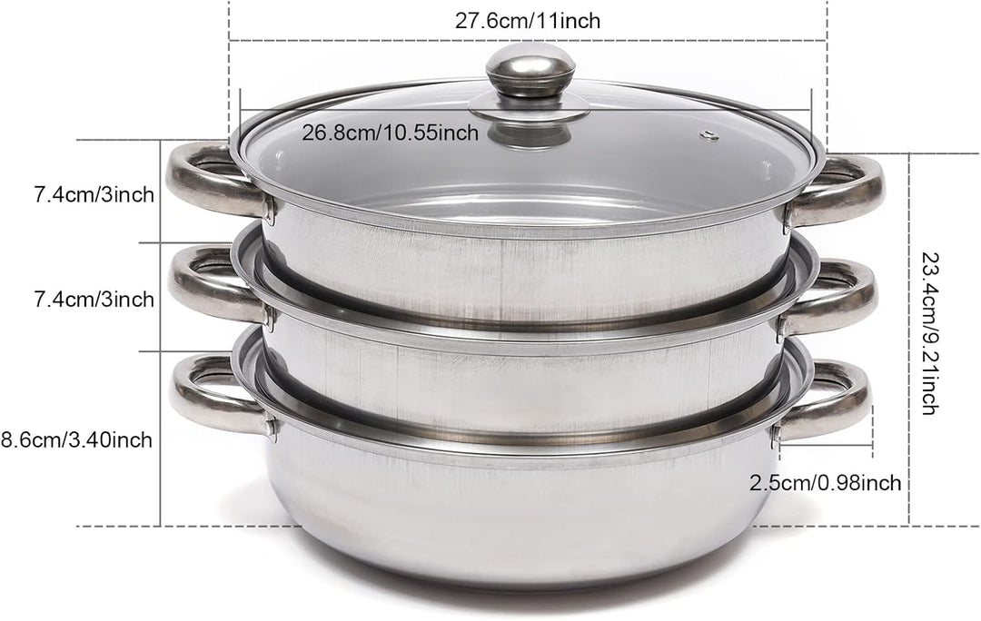 3-Schicht-Edelstahl-Dampfgarer Schnellkochtopf Dampfgarer mit Glasdeckel 28cm Suppen-Dampfgarer