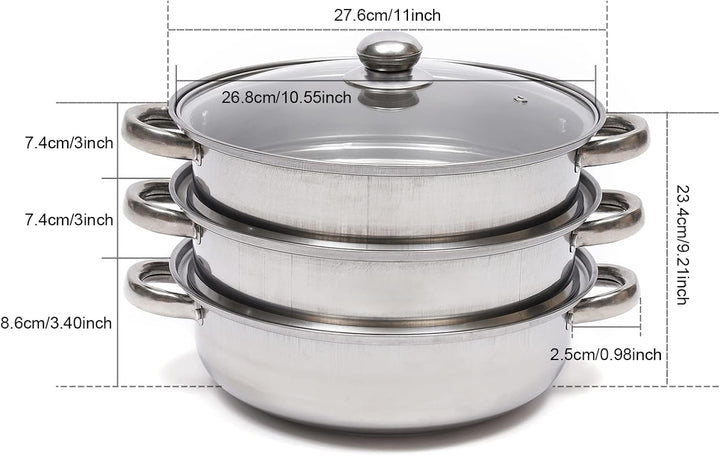 3-Schicht-Edelstahl-Dampfgarer Schnellkochtopf Dampfgarer mit Glasdeckel 28cm Suppen-Dampfgarer