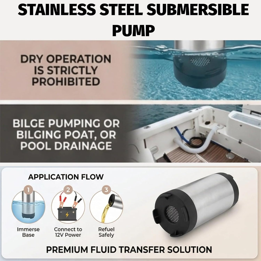 12 V 3,8 cm -/Wasser-/Kerosinpumpe, elektrisch, Edelstahl, 8500 r/m