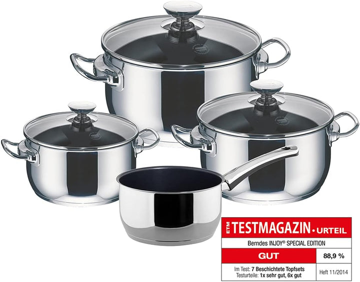 Berndes Kochtopfset, 4-teilig, Kochtopf aus Edelstahl, antihaftbeschichtet, induktionsgeeignet, Topf
