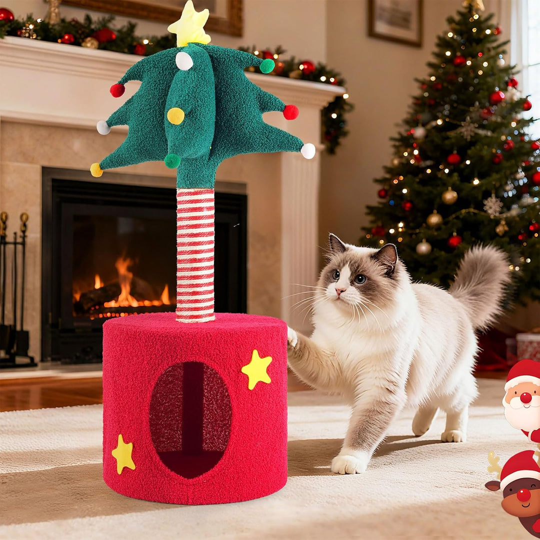 Kratzsäulen für Katzen Kratzbaum mit Dekorativem Weihnachtsbaum Katzenkratzbaum mit Katzenhöhle Inte