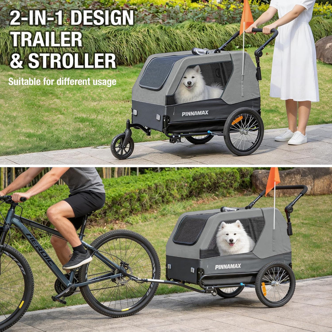 Hundeanhänger für Fahrräder – 2-in-1 Haustierbuggy, belastbar bis zu 45 kg – Fahrradanhänger für Hun