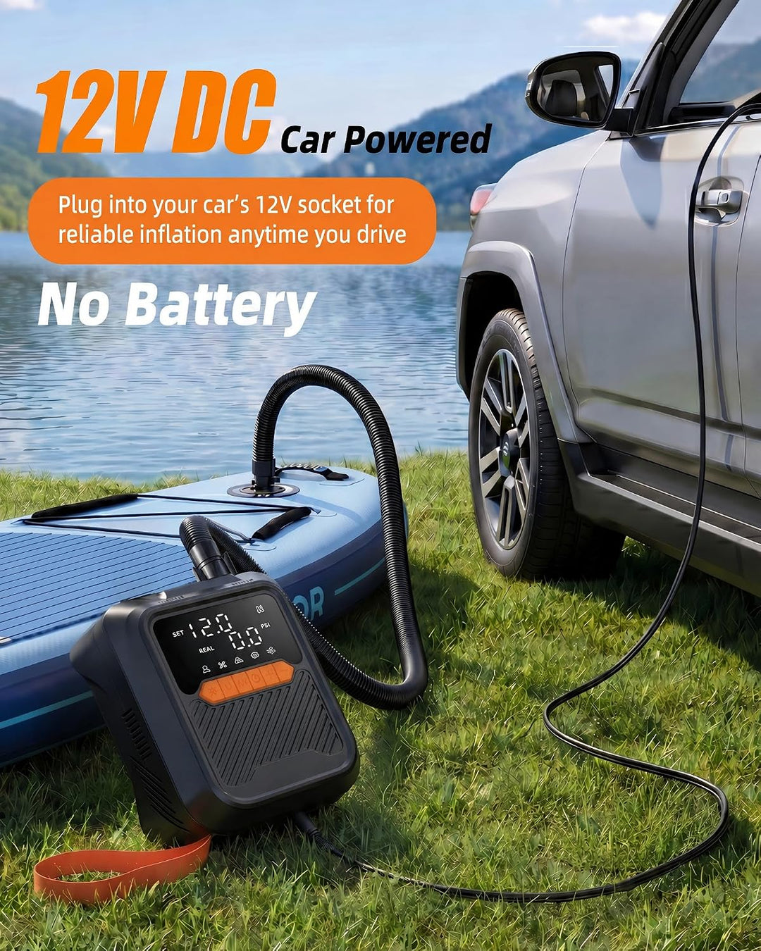 Elektrische SUP Pumpe 20 PSI, Tragbare Paddle Board Pumpe & Elektrische Luftpumpe mit 12V DC Autoans