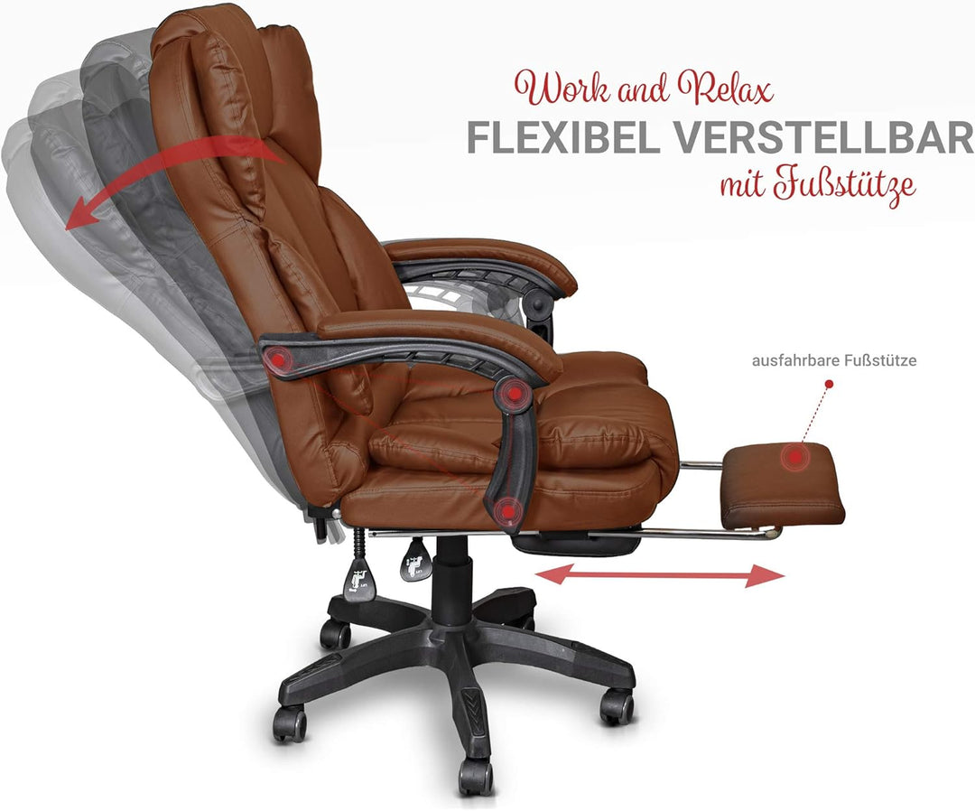 Schreibtischstuhl ergonomisch mit Flexibler Rückenlehne & Kopfstütze - Bequemer Bürostuhl für Schrei