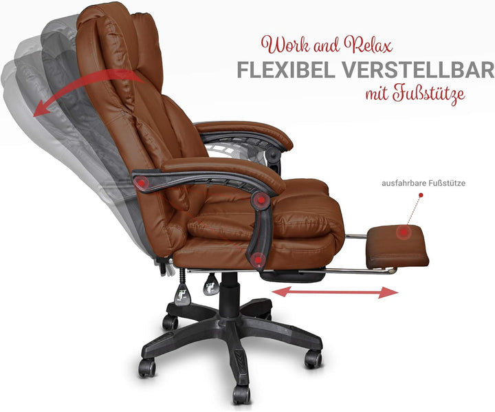 Schreibtischstuhl ergonomisch mit Flexibler Rückenlehne & Kopfstütze - Bequemer Bürostuhl für Schrei