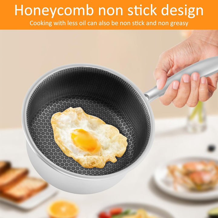 Stielkasserolle,Waben Antihaft Pfanne 18 cm Edelstahl mit Ergonomischem Griff,Antihaftbeschichtete K