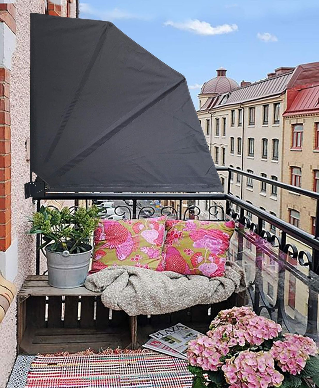 QUICK STAR 2 Stück Sichtschutz Fächer 140x140cm Anthrazit Easy Mount Wandplatte Balkon Trennwand Win