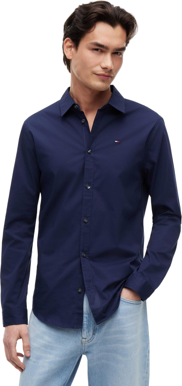Tommy Jeans Herren Hemd Original Stretch Shirt Slim Fit, Blau (Black Iris)