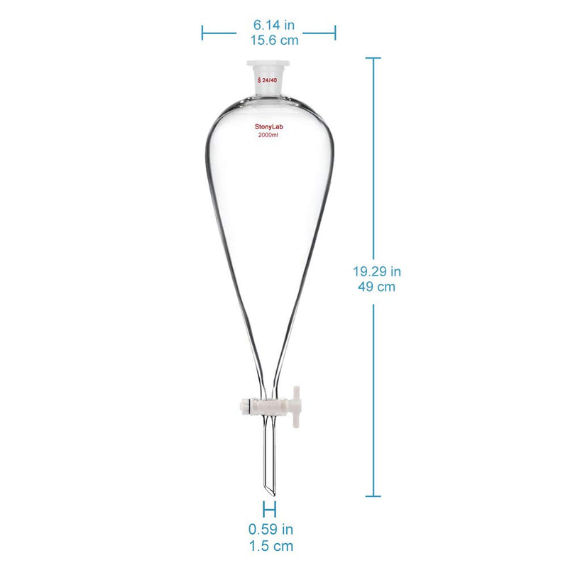 StonyLab 2000 ml Trichter aus Borosilikatglas, Separatory Funnel, Schwerwandig Konisch mit 24/40 Gel