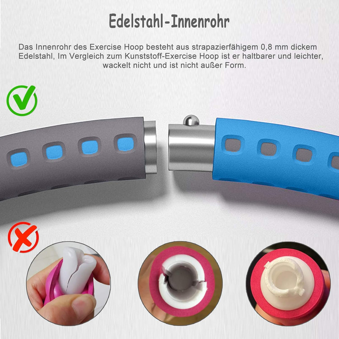 Hula Hoop Reifen, Fitness Reifen Erwachsene Hoop zur Gewichtsabnahme, 8 Segmente Stabiler Edelstahlk