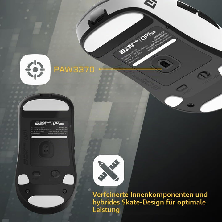 ENDGAME GEAR OP1we Wireless Gaming-Maus, CompX CX52850 Mikrocontroller, Pixart PAW3370 Optischer Sen