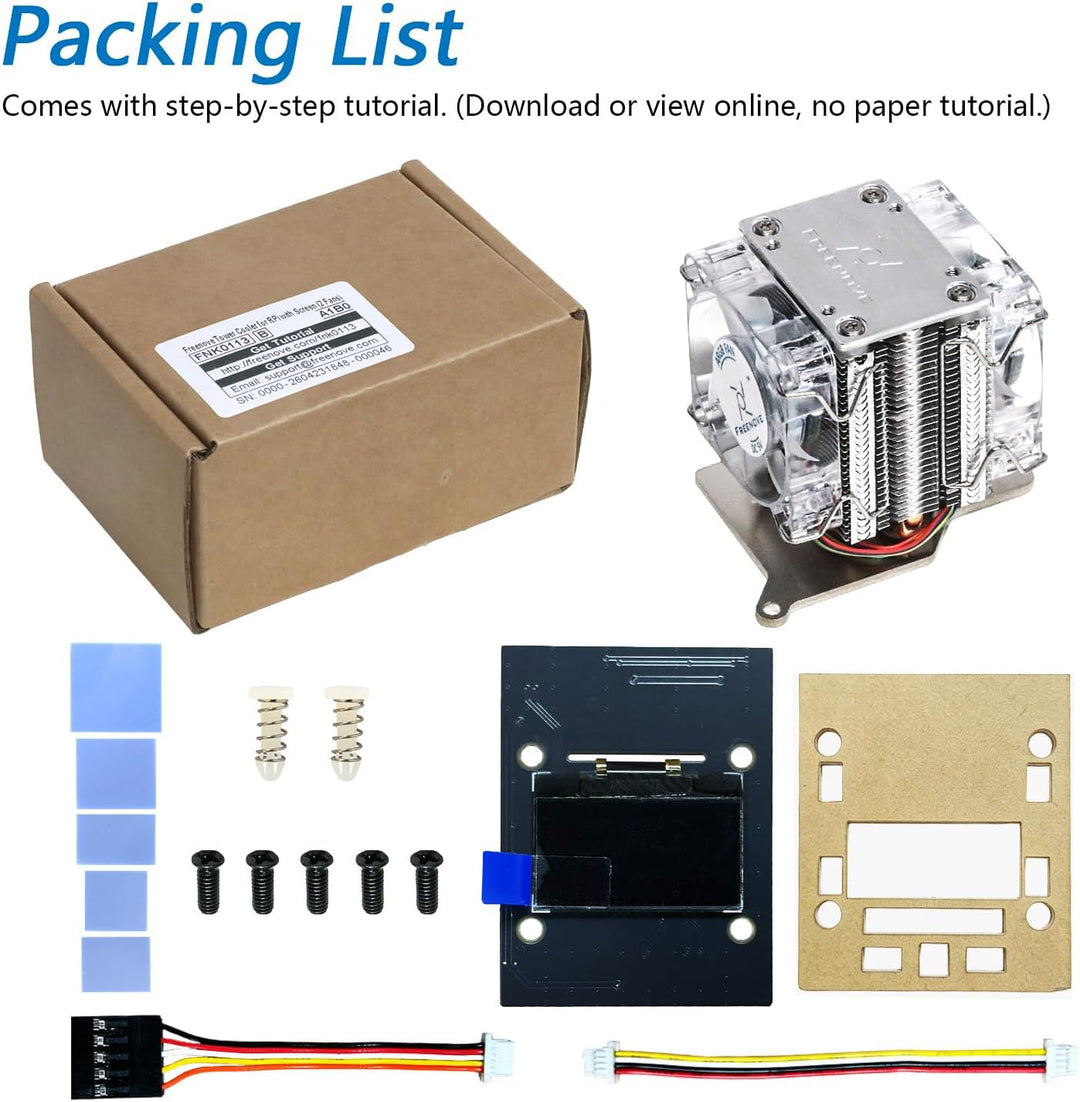 Freenove Active Cooler for Raspberry Pi 5 with 2 Fans and OLED Screen, Aluminum Heatsink with Heat P
