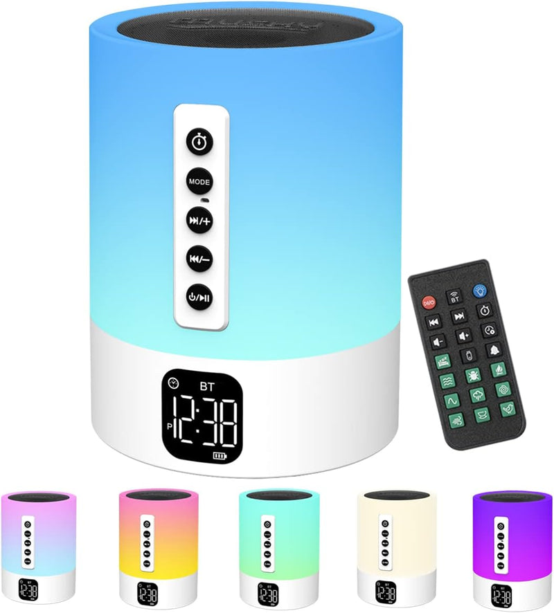 Bluetooth Lautsprecher mit Licht, White Noise Machine, Lichtwecker, Nachttischlampe Touch Dimmbar mi