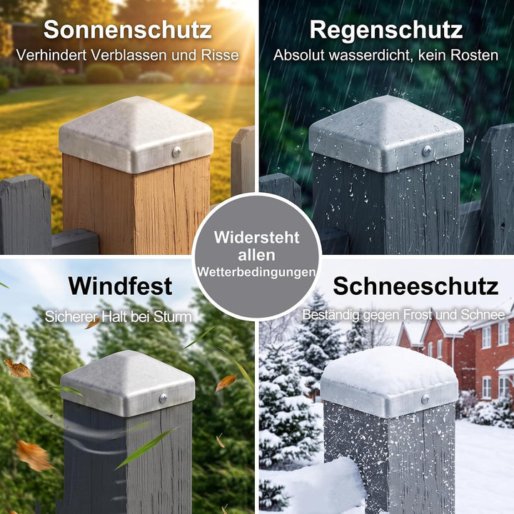 8 Stück Pfostenkappe 7x7cm, Quadratisch Zaunpfahlkappe Verzinkt | Pfostenkappen mit 16 Schrauben, Me