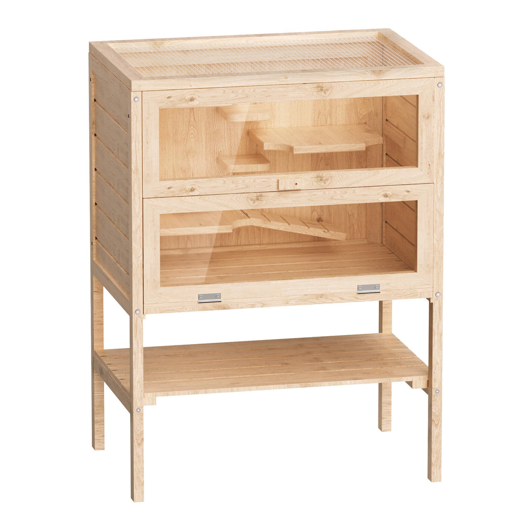 Wiltec 3 Etagen Nagerkäfig, 600 x 400 x 800 mm, aus Holz, mit klappbarem Deckel & Sichtfenster, Klei