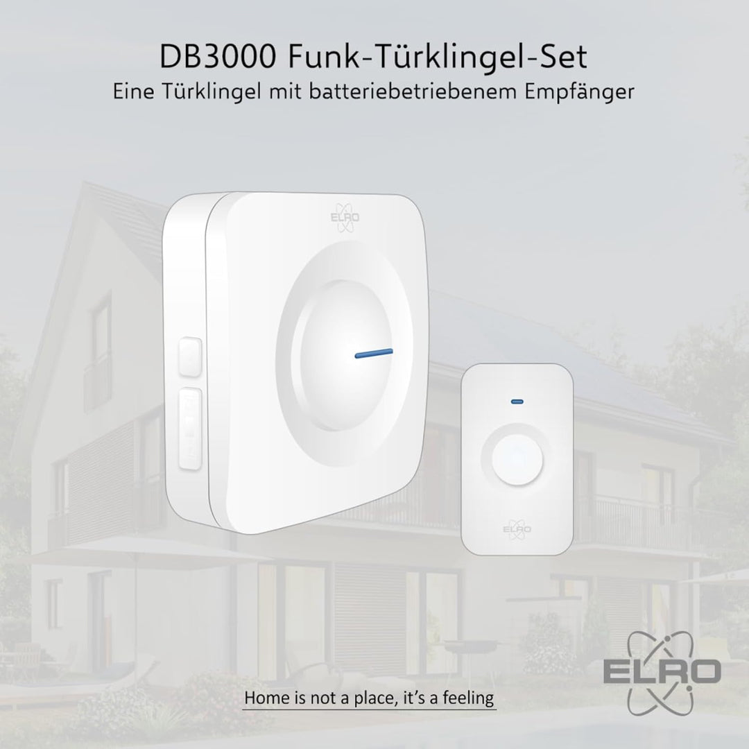 ELRO DB3000 Funk Türklingel Set - Tragbare Empfänger mit Batterie - Wasserdicht, 300m Reichweite, 64