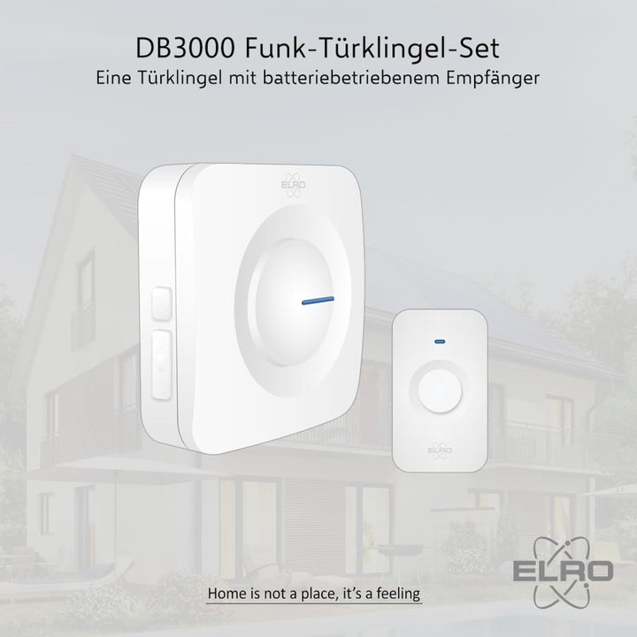ELRO DB3000 Funk Türklingel Set - Tragbare Empfänger mit Batterie - Wasserdicht, 300m Reichweite, 64