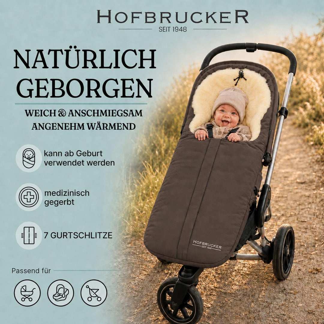 Hofbrucker Lammfell-Fusssack Eskimo für Babyschale, Kinderwagen, Buggy/Universeller Winterfusssack/F