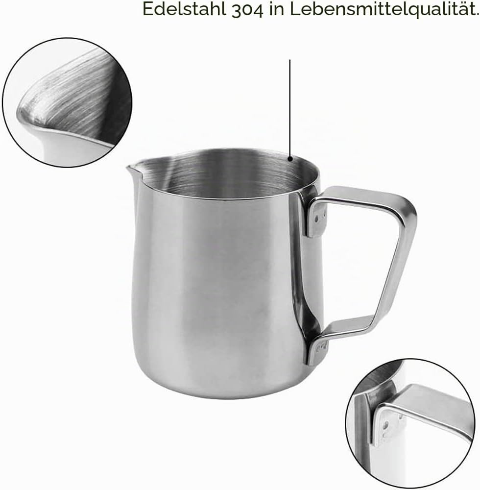 2 Stücke Milchkännchen, Milch Pitcher, Milchkännchen Edelstahl, Edelstahl Milch Aufschäumen Tasse, M