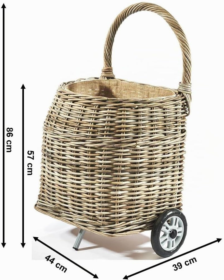 Kaminholzwagen mit Rollen Brennholzwagen - aus Rattan kubu grey