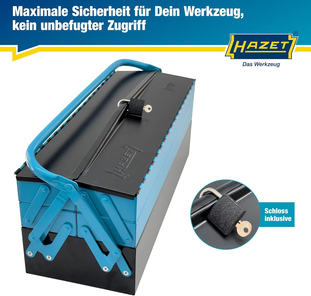 HAZET Metall Werkzeugkasten 190L | leer | mit geräumigen Bodenfach und 4 ausklappbaren Seitenfächern