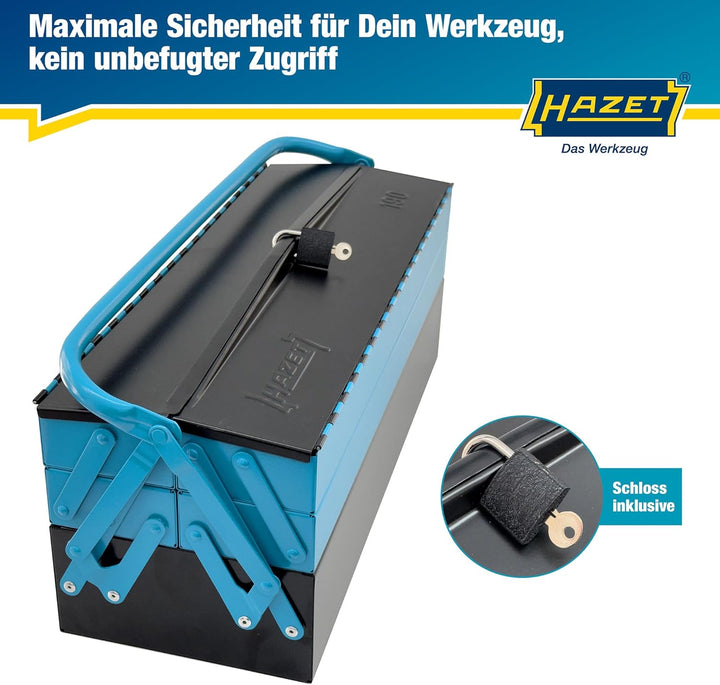 HAZET Metall Werkzeugkasten 190L | leer | mit geräumigen Bodenfach und 4 ausklappbaren Seitenfächern