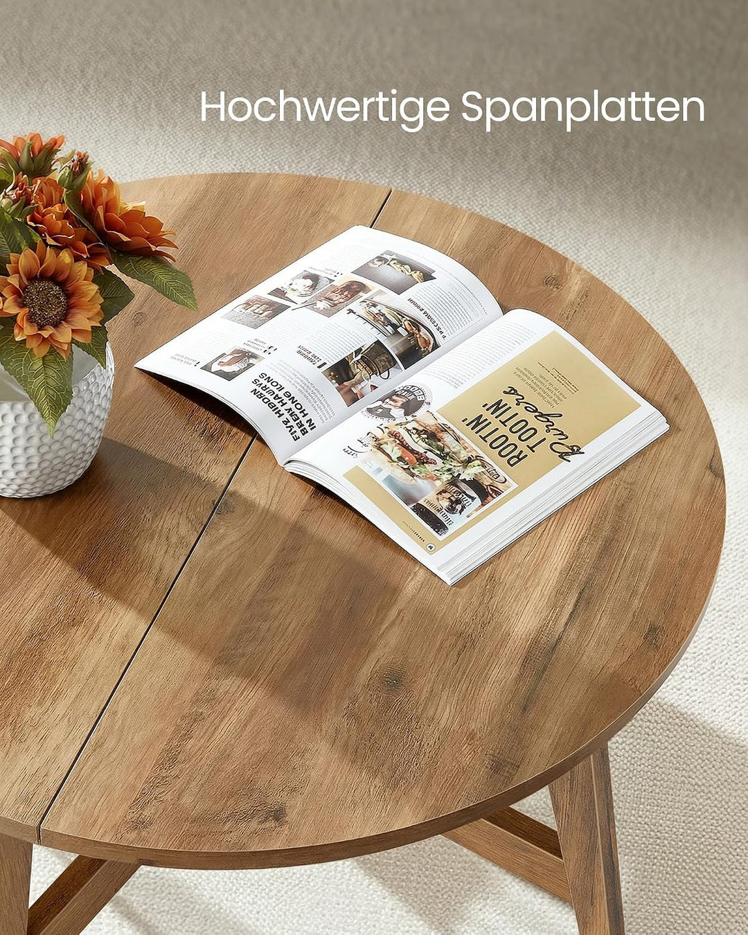VASAGLE MAEZO Kollektion - Couchtisch rund, 80 cm Wohnzimmertisch, konische Beine, geschwungene Form
