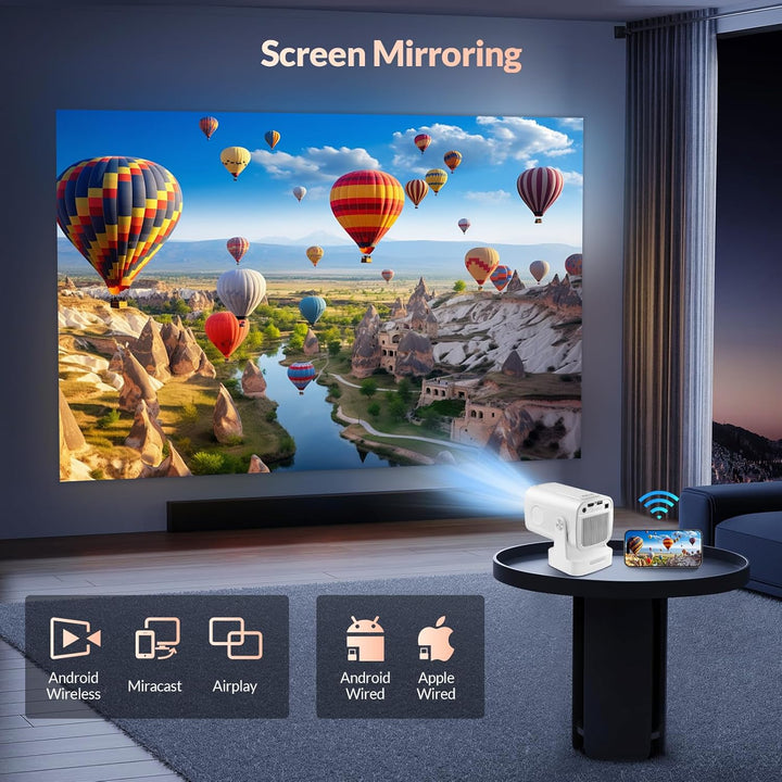 Smart Mini Beamer Mini tragbarer Projektor 1080P mit WiFi & Bluetooth, Mini Beamer 4k mit 180°Dreh T