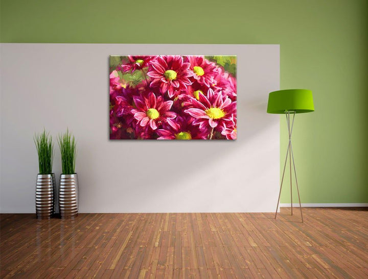 rote Blumen Pinsel Effekt, Format: 100x70 auf Leinwand, XXL riesige Bilder fertig gerahmt mit Keilra