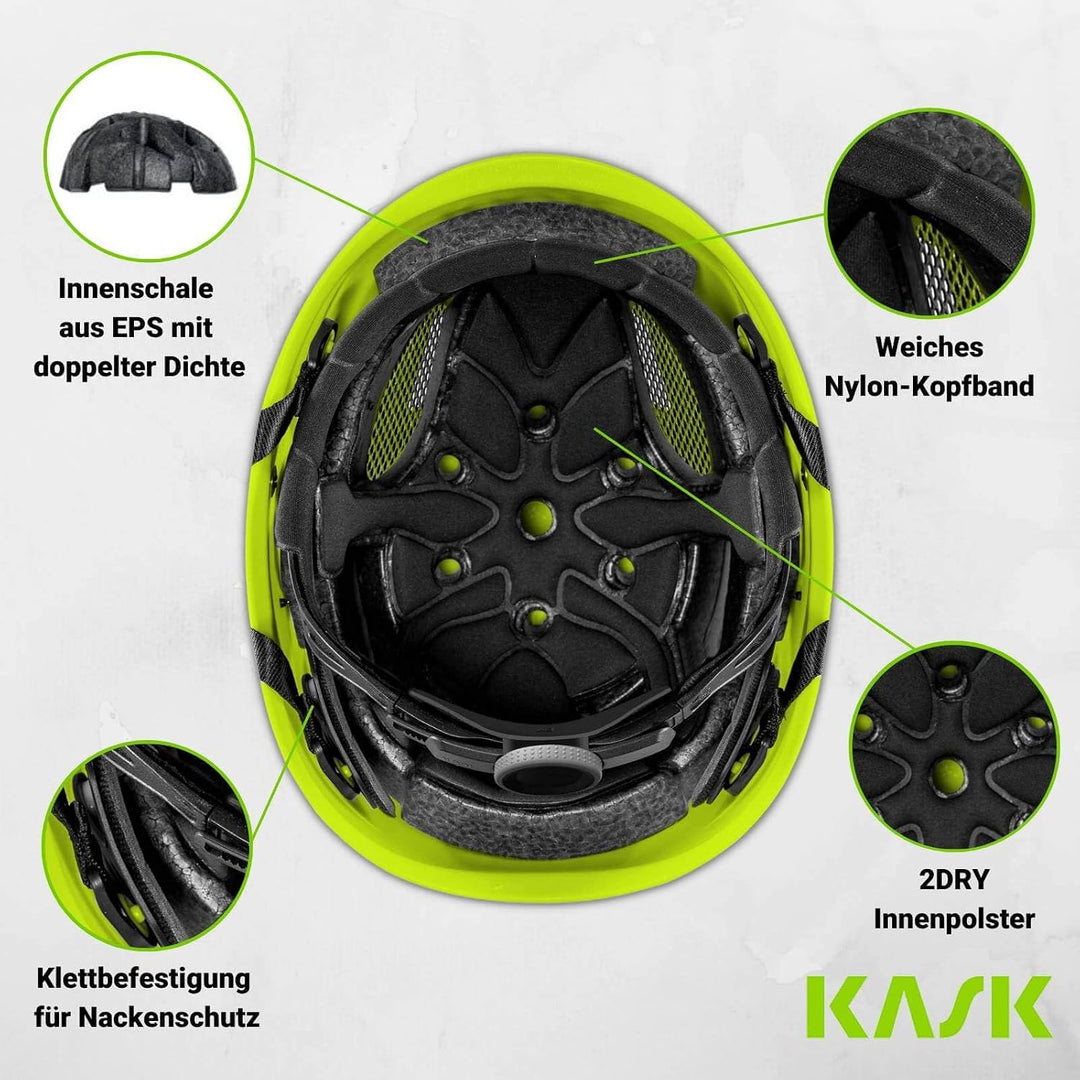 KASK Schutzhelm Superplasma AQ HI VIZ - Arbeitsschutzhelm, Drehrad, Reflexstreifen, EN 397 Gelb, Gel