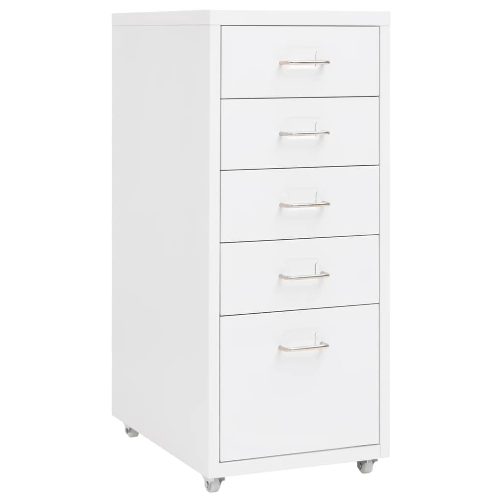 Myheimly Aktenschrank 5 Schubladen mit Rollen Weiss 28x41x69cm Aktenschrank mit Rollen Rollcontainer