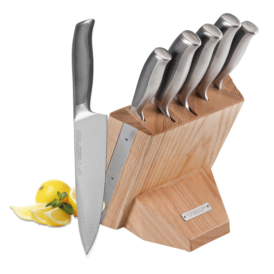 Riyouri Messerblock – 5-teilig – natürliches Eichenholz/Edelstahl – orientalisches Design – mit ruts
