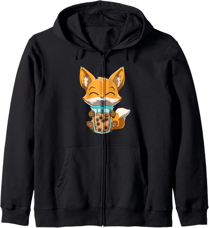 Kawaii Bubble Tea Fuchs Lustiger Boba-Tee Kapuzenjacke