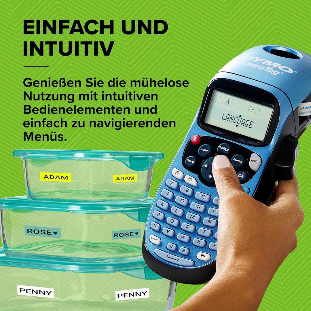 DYMO LetraTag LT-100H Beschriftungsgerät Handgerät | Tragbares Etikettiergerät mit ABC Tastatur | bl